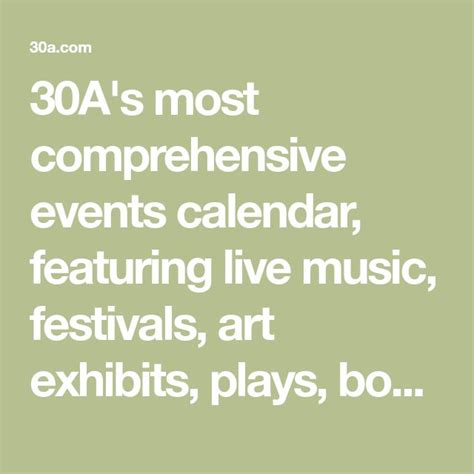 30as Most Comprehensive Events Calendar Featuring Live Music