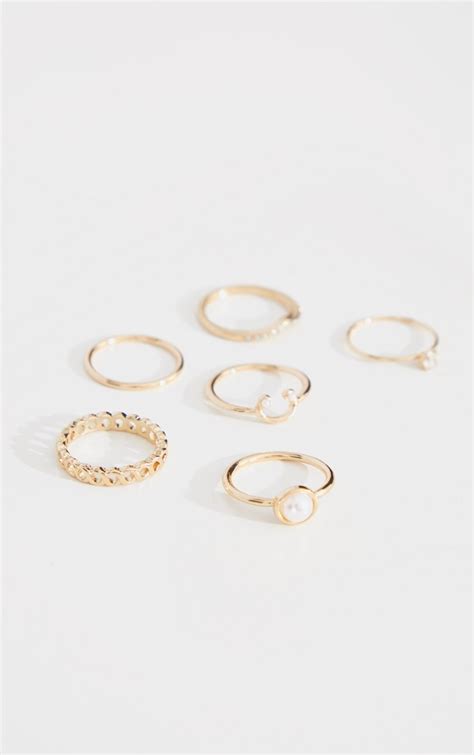 Gold Multi Assorted Ring Pack Accessories Prettylittlething Usa