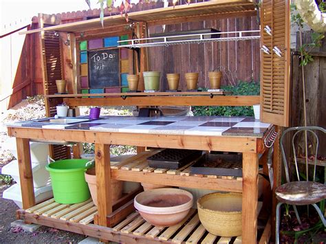 Another View Of Potting Table Made By Repurposing Items With