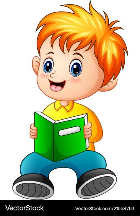 Schoolboy Cartoon Reading A Book Royalty Free Vector Image