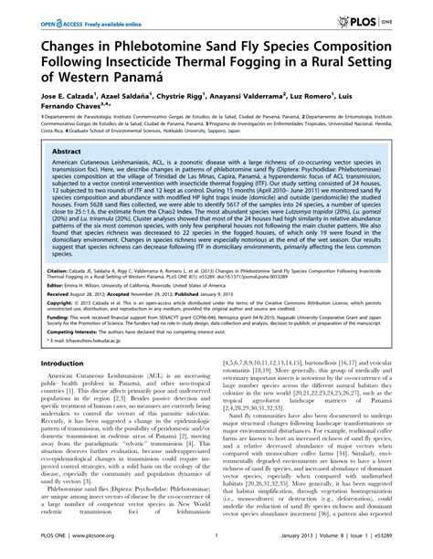 Pdf Changes In Phlebotomine Sand Fly Species Composition Following Insecticide Thermal Fogging