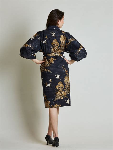 Japanese Crane Cotton Kimono Robe Japan Objects Store