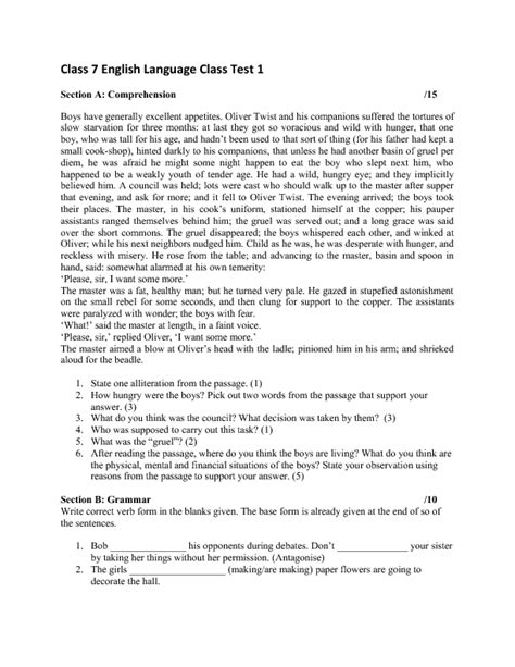 Free Comprehension Worksheets For Grade 7 Printable Worksheet