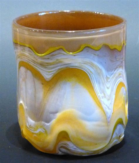 Very Early Blown Glass Wine Cup By George Watson Yellow And Gorgeous Translucent White On Tan