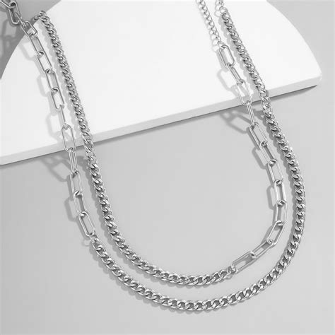Stainless Steel Layered Curb Link Chain Necklace Set Etsy