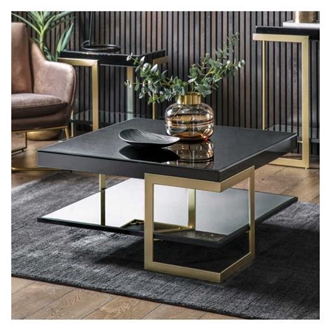 Modern Coffee Table Black And Gold Metal Geometric 90cm Square Coffee