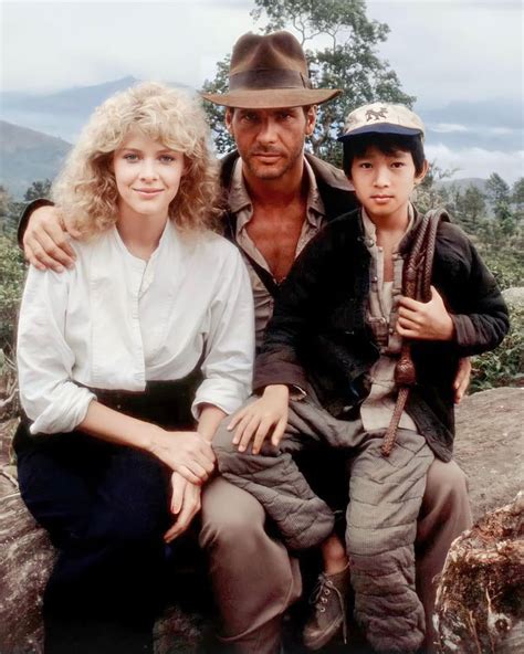 Kate Capshaw Harrison Ford And Ke Huy Quan During The Filming Of