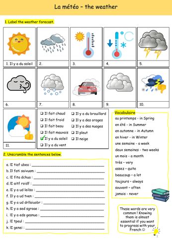 La Météo Weather Worksheet Teaching Resources