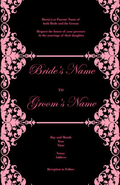 Elegant And Beautiful Wedding Invitations For Free Pink And Black