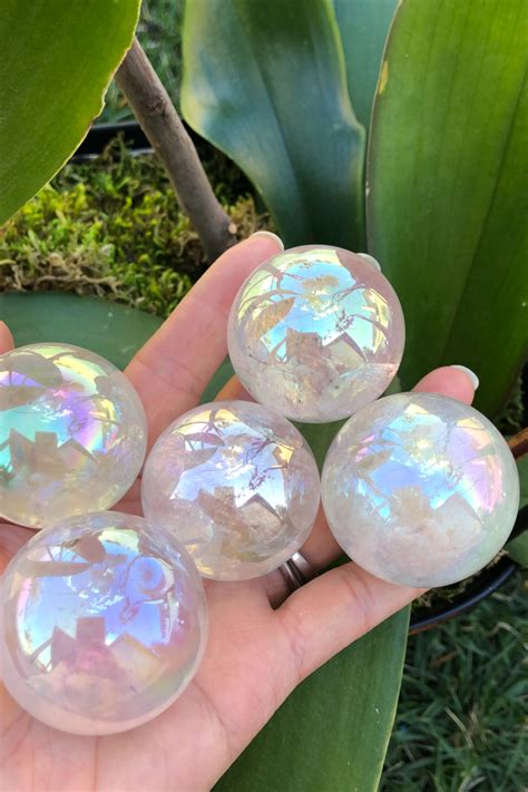 Rainbow Aura Crystal Quartz Sphere Mm Aura Crystals Energy