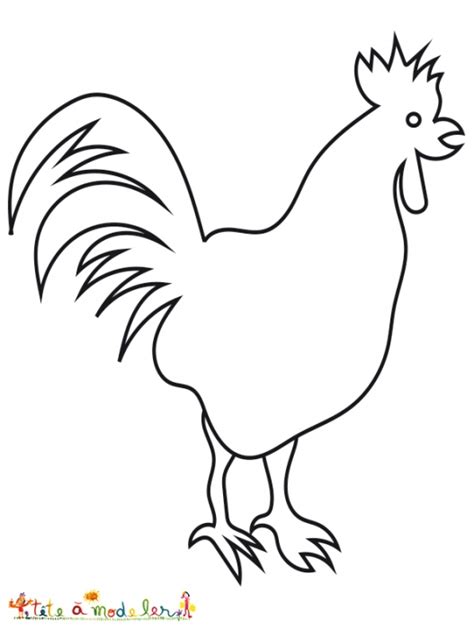 Coq continu de dessin d'une ligne. Coloriage de la silouette d'un coq - coloriage Tête à modeler