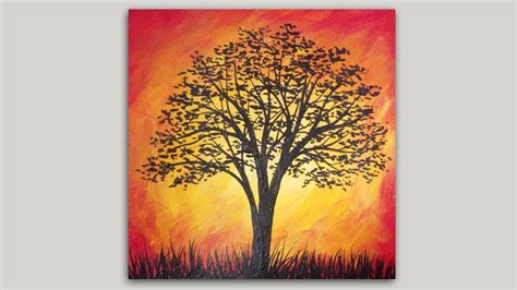Sunset Tree Silhouette Painting Easy Landscape Painting