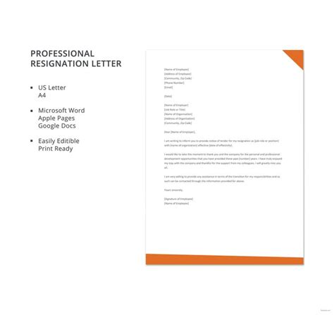 Professional Resignation Letter Template Pdf Word Apple Pages