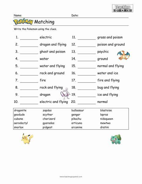 Math Pokemon Worksheet