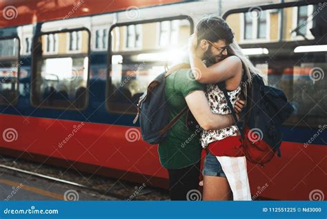 Couple Reuinion After Long Separation Stock Image Image Of Hugging