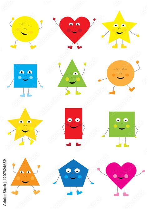 Learning Collection Of Funny Cute Smiling Basic Geometric Cartoon