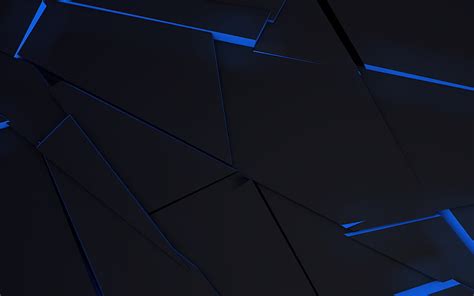 Black 3d Shards Blue Neon Light Geometric Shapes Creative Geometric
