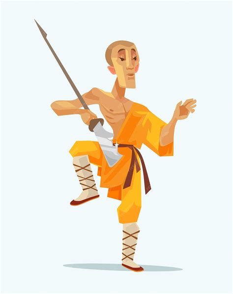 Premium Vector Monk Shaolin Warrior Man Character Standing In Pose