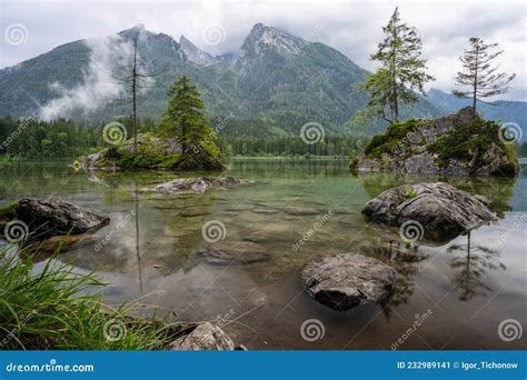 Hintersee Lake With Reflection Of Watzmann Mountain Peaks Ramsau