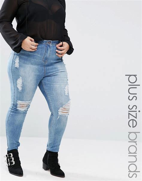 Image 1 Of Misssguided Plus Sinner High Waisted Marbled Skinny Jeans Light Denim Fashion