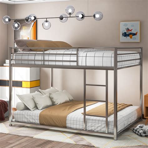Full Over Full Low Bunk Bed For Kids Metal Bed Frame With Ladder Load