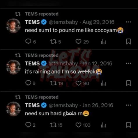 Old Tweets Of Tems Begging To Be Pounded Like Cocoyam