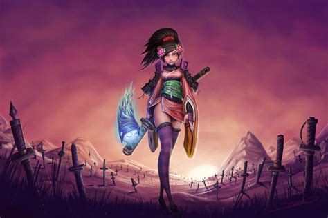 Female Character With Sword Digital Wallpaper Artwork Fantasy Art Muramasa The Demon Blade