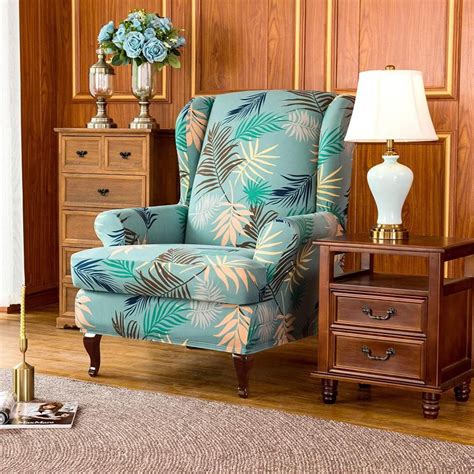 Very pleased with this slipcover! 2-Piece Leaves Printed Stretchable Wing Back Chair ...