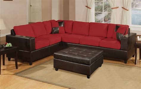 Contemporary 2 Pieces Red Microfiber Sectional Sofa Set Couch