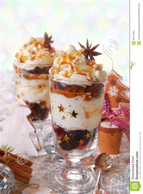 Celebrate the season with one of these easy christmas desserts! Christmas Dessert With Gingerbread,whipped Cream And Caramel Stock Image - Image of cinnamon ...