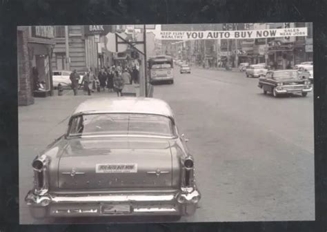 Real Photo Flint Michigan Downtown Street Scene 1950s Cars Postcard