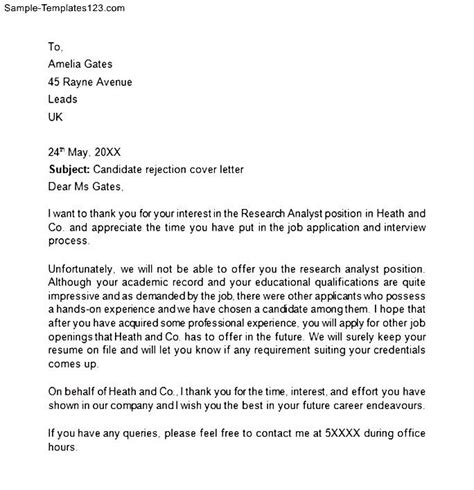 Job Candidate Rejection Letter Sample Pdf Template