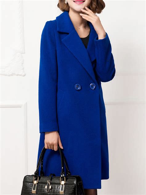 Royal Blue Shawl Collar Long Slim Wool Button Coat Style V101612