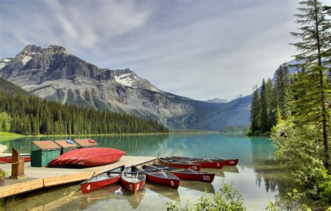 Emerald Lake Forest Mountain Boat Nature Hd Wallpapers