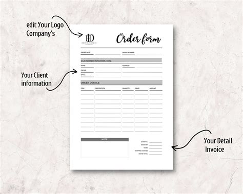 Order Form Printable And Editable Good For Small Business Orders