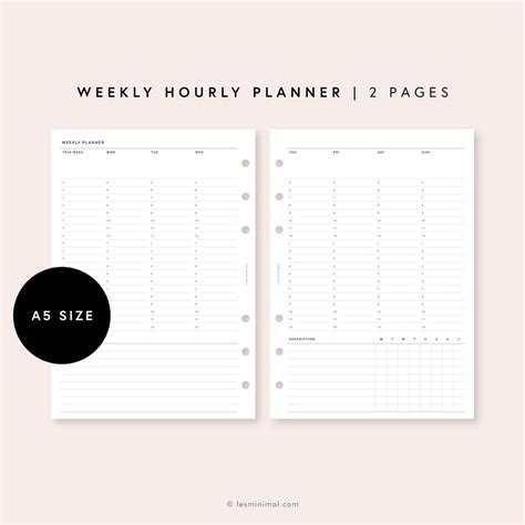 A5 Weekly Schedule Printable Weekly Hourly Planner Inserts Etsy Uk