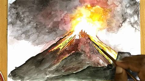 How To Draw A Volcano Painting Youtube