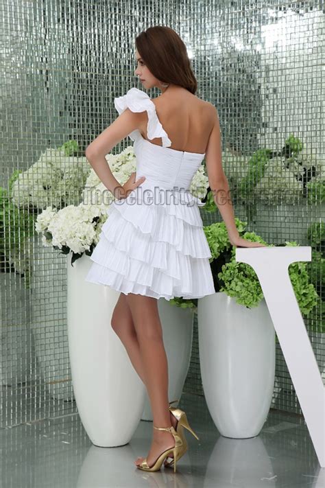 Short Mini White One Shoulder Ruffles Party Homecoming Dresses