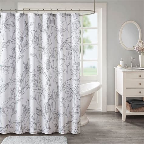 Madison Park Essentials Lisetta White Charcoal Printed Floral Shower
