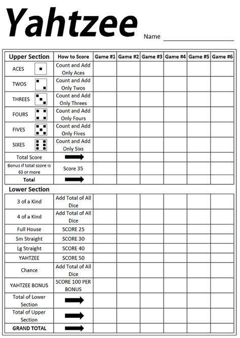 Free Printable Yard Yahtzee Score Card 46 Off