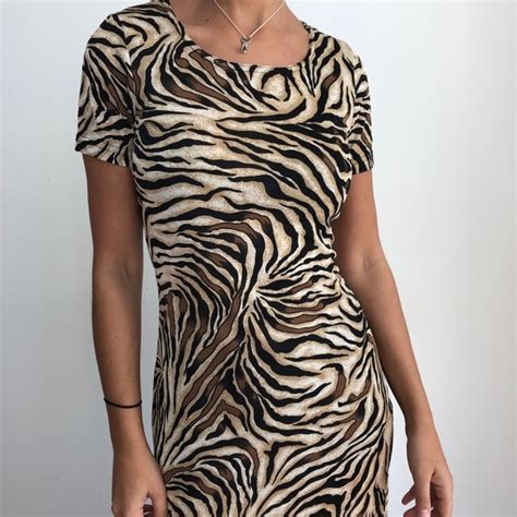 Vintage Dresses Vintage Tiger Print Bodycon Maxi Dress L Poshmark