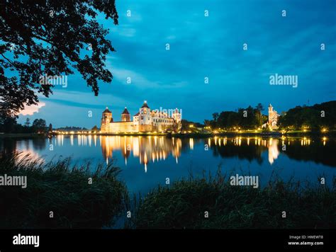 Mir Belarus Mir Castle Complex In Bright Evening Illumination With