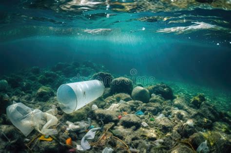 Plastic Trash Pollution And Garbage Underwater In The Ocean Generative