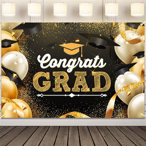 Buy N Congrats Grad Backdrop Banner Graduation Decorations Black Gold