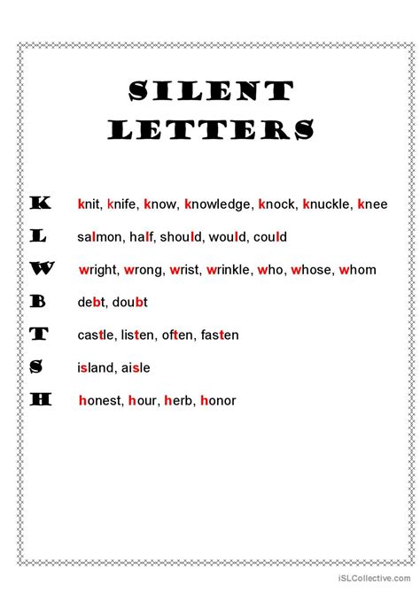 Silent letters pronunciation, phonic…: english esl worksheets pdf & doc