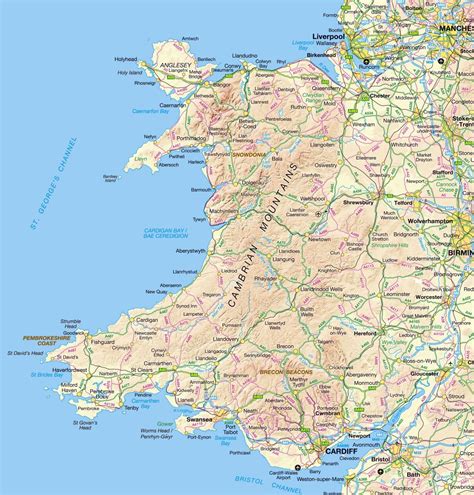 Large Detailed Map Of Wales With Relief Roads And Cities Wales