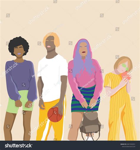 Group Different People Fashionable Faceless Human Stock Vector Royalty