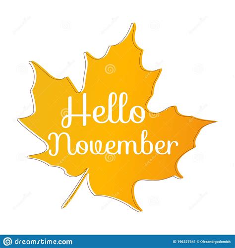 Hello November Quote In Orange Maple Leaf Stock Vector Illustration