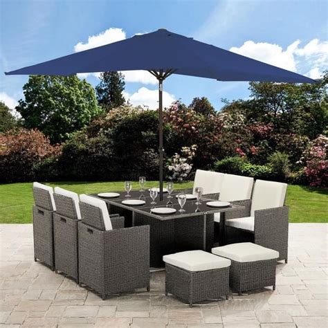 Very pleased with my garden furniture, great communication from laura james, very good delivery service, wouldn't hesitate to use again. 10 Seater Rattan Cube Outdoor Dining Set with Parasol - Grey Weave | Outdoor dining furniture ...