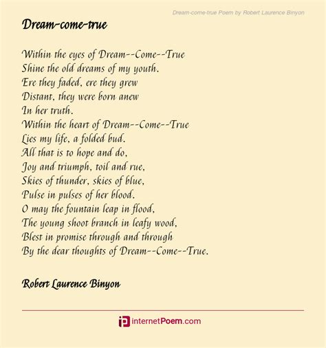 dream come true poem by robert laurence binyon